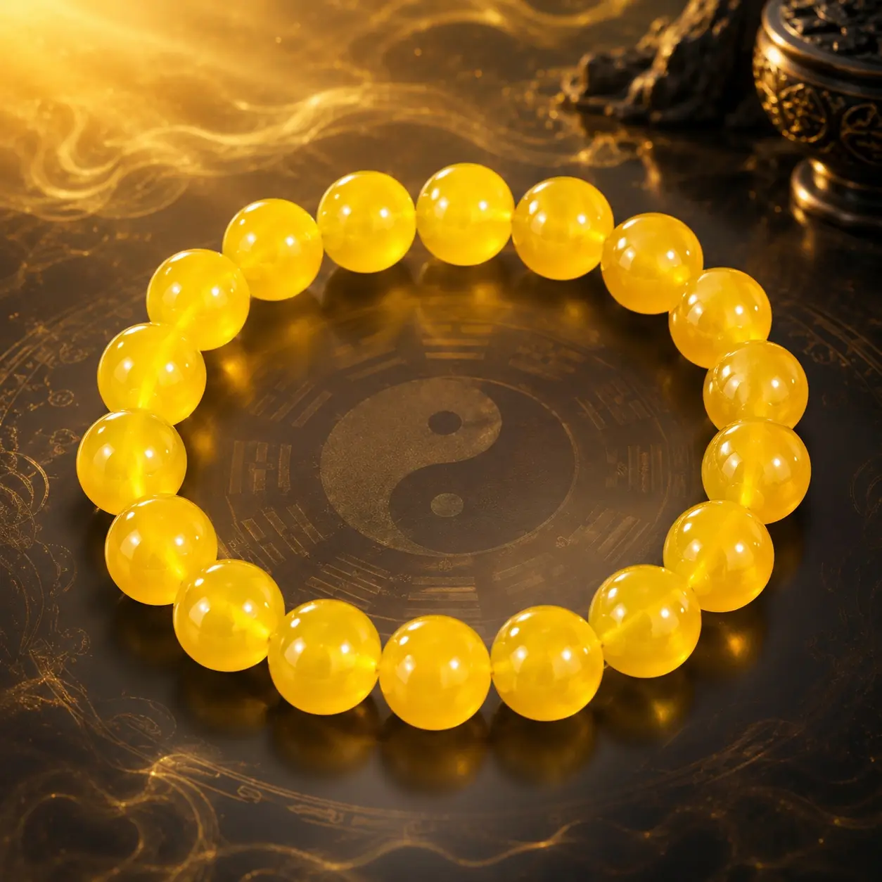 Yellow Jade Agate Chalcedony Chakra Stone Bracelet - Taoist Feng Shui Auspicious Costume Jewelry for Adults, Career Growth, Clarity, Focus, Wealth Luck, Chakra Stone Bracelets & Bangles, Stone Beads Bracelets & Bangles