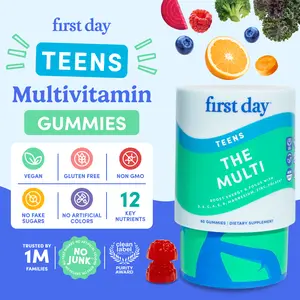 First Day Teen Multivitamin Gummies Ages 13-17, Natural Orange Flavor — 21 Organic Superfoods, Vitamin C D3 B12 Magnesium Zinc — Focus, Mood, Immunity, Energy, Clear Skin — 30-Day Supply, Vegan, Gluten-Free, No Junk