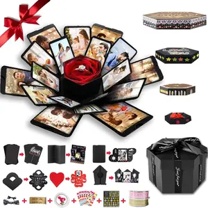 Explosion Box, DIY Explosion Box with 6 Faces, Main Part Assembled  Photo Album for Birthday , Anniversary, Valentine's Day, Wedding (Black)