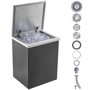 VEVOR Drop in Ice Chest,  14"L x 12"W x 18"H Stainless Steel Ice Cooler, Commercial Ice Bin with Hinged Cover, 40 qt Outdoor Kitchen Ice Bar, Drain-pipe and Drain Plug Included, for Cold Wine Beer