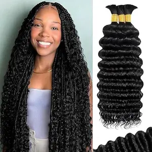 GK Human Braiding Hair Mix Boho Hair for Braiding, 18 Inch Deep Wave Bulk for Boho Braids Curly Bohemian Wet and Wavy Braiding Hair(1 Bundles 14 Inch)