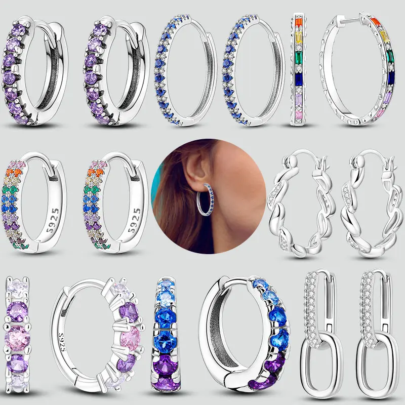 JEWEL-4U - 925 Sterling Silver Hoops Earrings Hypoallergenic Hoops Earrings With Zirconia Fashion  Jewelry for Women Girls