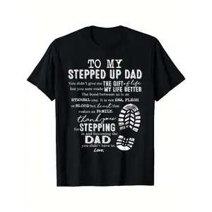 Men's Stepped Up Dad Graphic Tee 100% Cotton Footprint Design Step-Dad Father's Day Gift Casual Family Streetwear Essential Tops