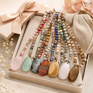 Stone Pendant Necklace Crystal Necklace Beaded Necklace Teardrop Pendant Necklace Boho Necklace for Women Everyday Wear Gift