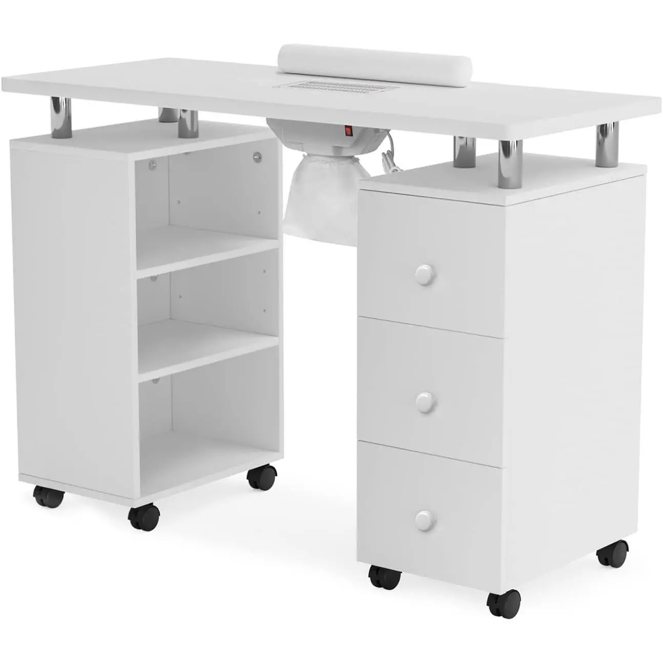 OmySalon Manicure Table Nail Desk for Nail Tech, Nail Table Beauty Salon Tech Station w/Electric Downdraft Vent, Lockable Wheels,Wrist Cushion,Storage Shelves & Drawers, Summervibes