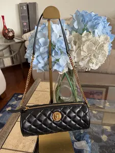 Pre-owned VERSACE Leather Shoulder Bags Quilted Medusa Barrel Shoulder Bag Black