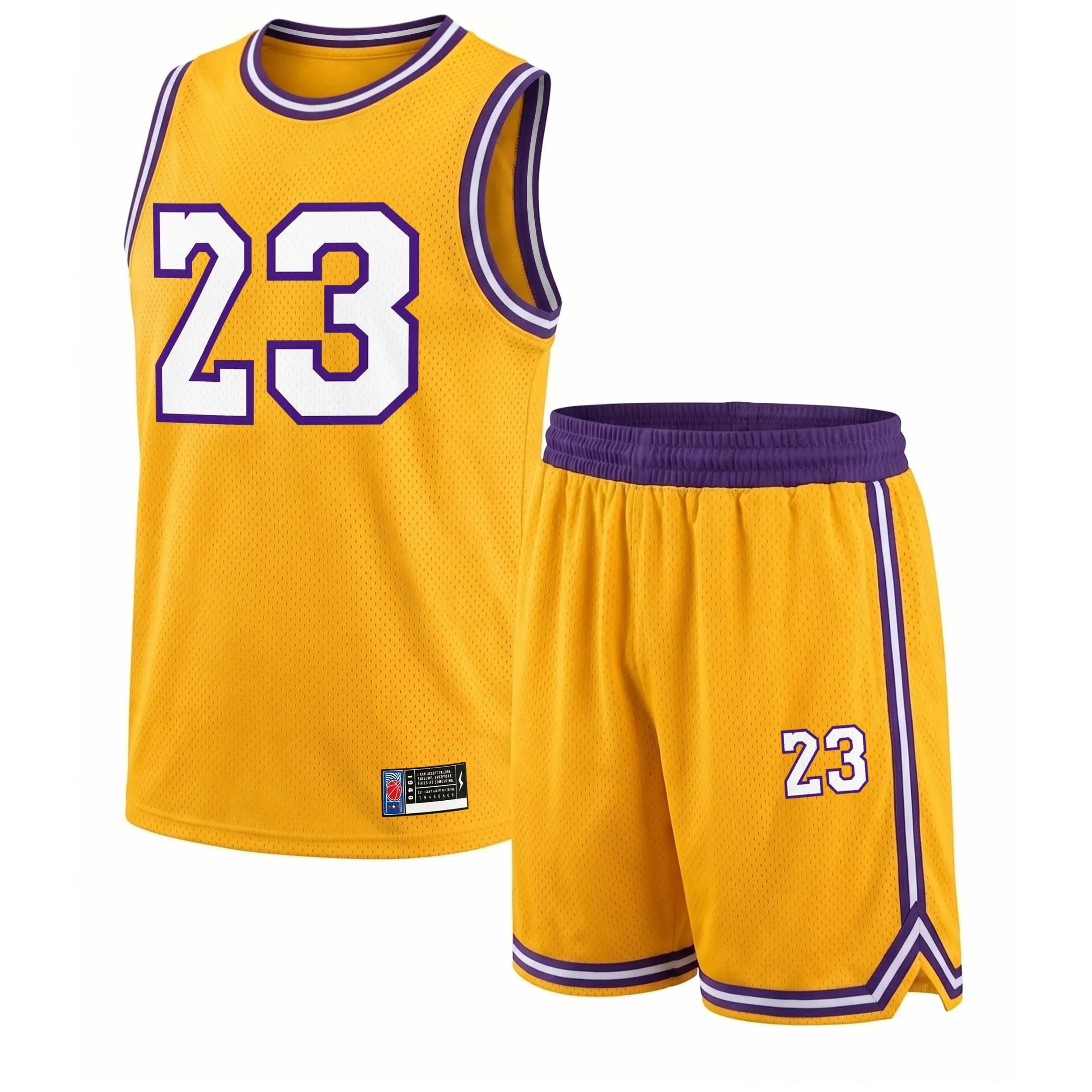 Men's 2-Piece Basketball Jersey Set, Sleeveless '23' Graphic Top and Shorts, Breathable Mesh Loose Fit Sportswear for Gym and Training, Sports Clothing, Gymwear, Color Block, Gym & Game, Dry Clean Ok, Mesh Fabric, Two-Pieces