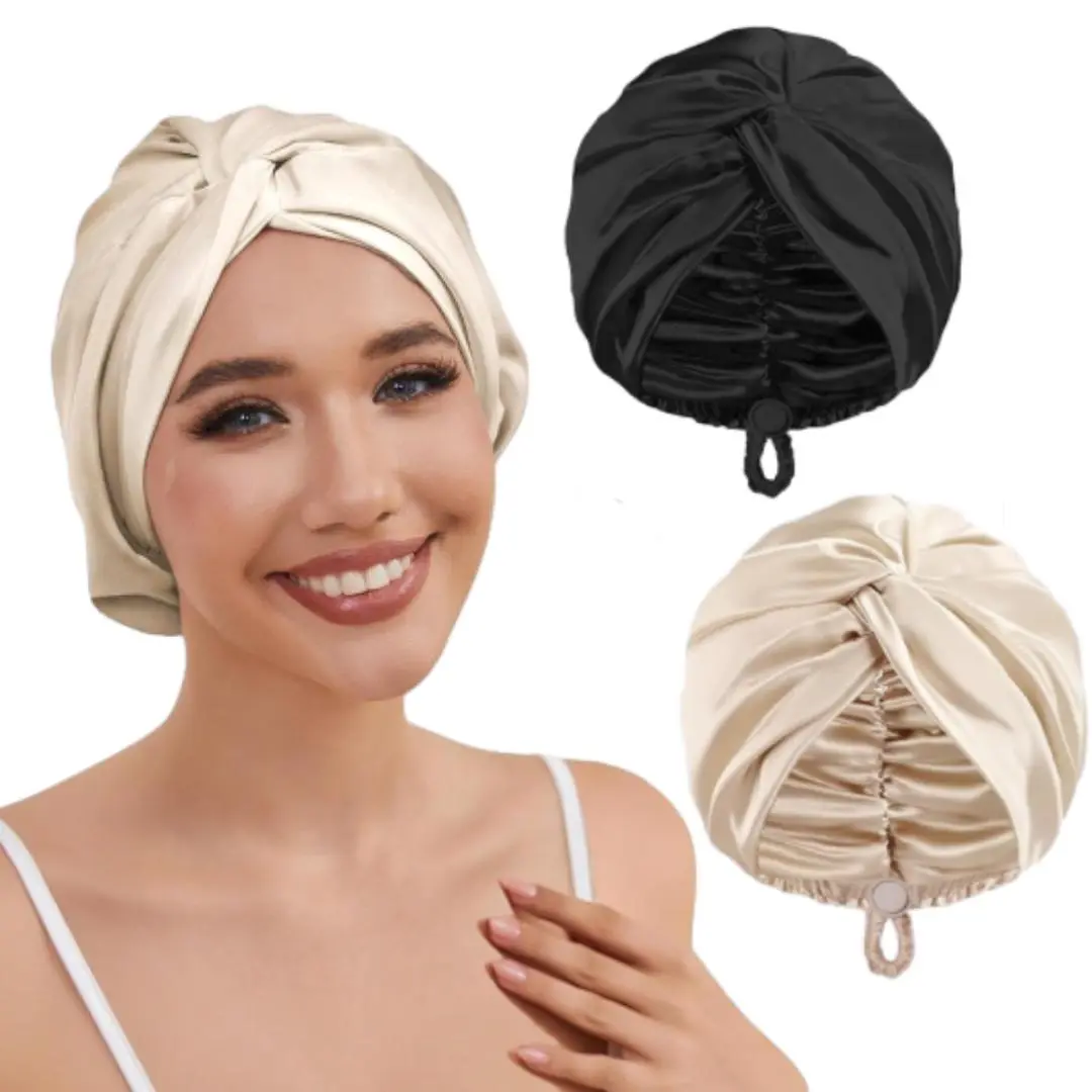 2 PCS Adjustable Silk Satin Hair Bonnet for Sleeping Women Hair Wrap, Double Layer Night Turban, Sleep Cap for Natural Curly Straight Unisex