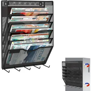 6 Tier  File Holder with Hook,  File Organizer Folder Holder, Wall File Organizer,   Paper Holder for File Cabinets, Office, Whiteboard,  Mail Holder