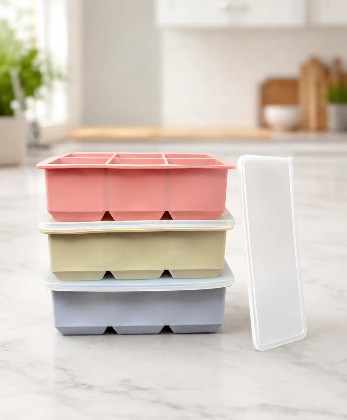 Stackable Silicone Ice Cube Trays with Lid- Leak Proof- 18Cube total- 3-Pack-