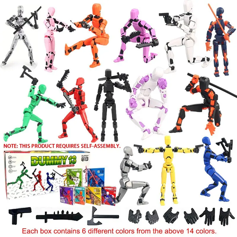 This is a 6-piece action doll set, Jointed action figure doll, that requires self-assembly. It's a 3D toy model with multiple joints, allowing for DIY assembly. It's a desktop decoration with various weapons and is part of a Christmas gift set