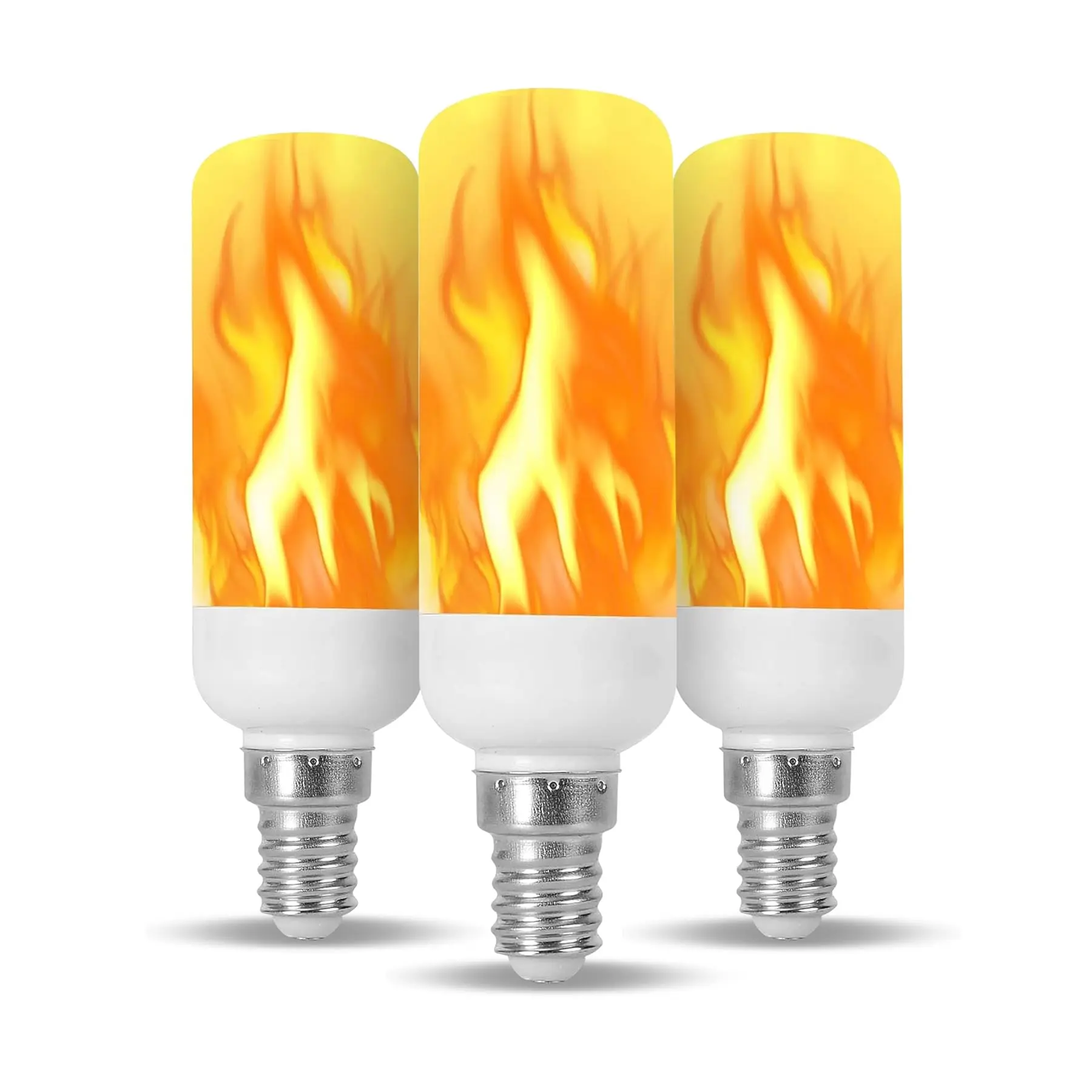 Flame Effect LED Light Bulbs E12, Flickering Fire Tube Bulb (T6), 3W Amber Glow, 2 Modes (Flicker/Steady) for Lantern, Wall Sconce & Decorative Lighting, 3-Pack