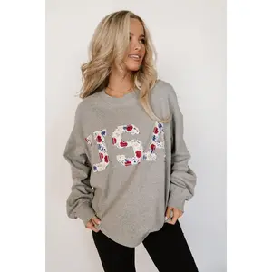 University Pullover - Miss Americana | Womenswear Sweatshirt Floral USA Embroidered Oversized Fit | Plus Size
