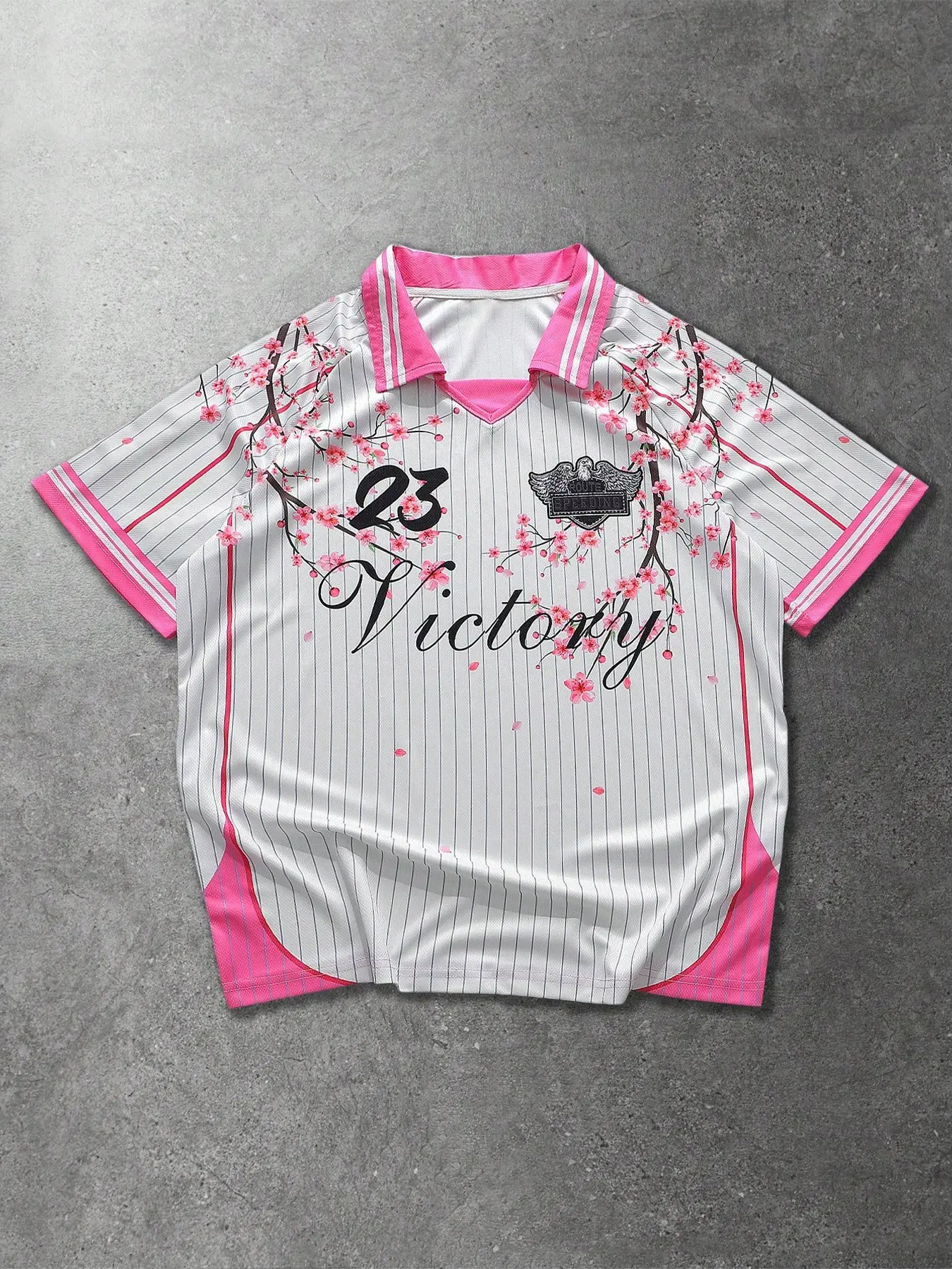 Men's Japanese Style Cherry Blossom Aesthetic Soccer Jersey, Breathable Mesh Victory Print Sports Top, Casual Daily Wear, Workout Tops, Special Edition Jersey