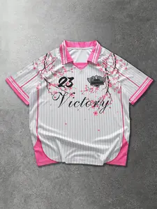 Men's Japanese Style Cherry Blossom Aesthetic Soccer Jersey, Breathable Mesh Victory Print Sports Top, Casual Daily Wear