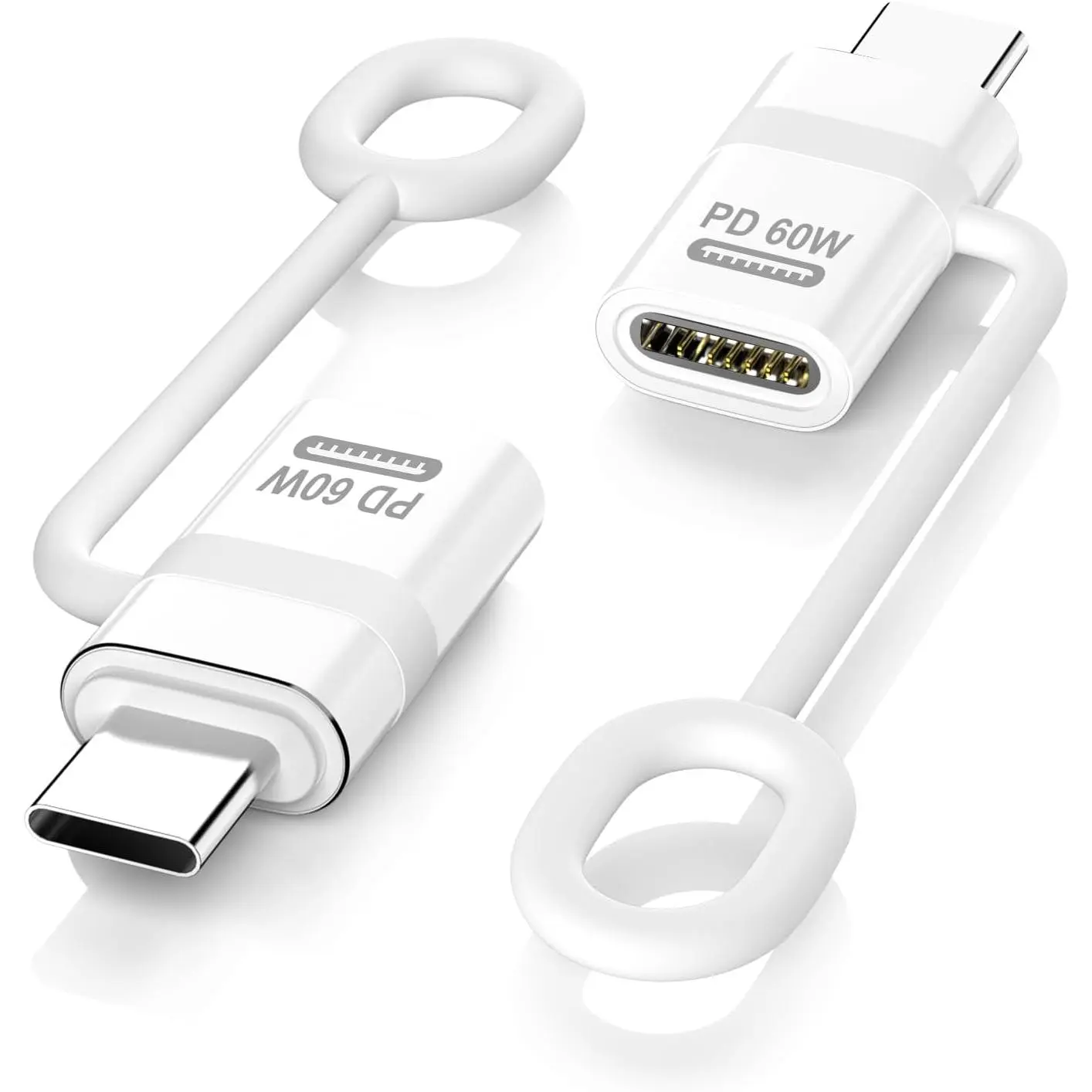 2-Pack Lightning to USB-C Plug Adapter, Female Lightning to Male Type-C 60W Power Charger, Anti-Lost Loop for iPhone & iPad Compatible Devices