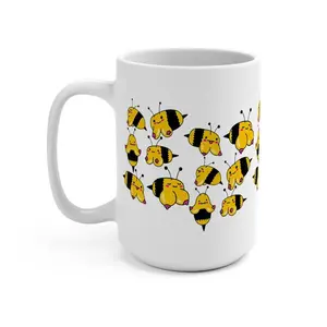 [MADE IN US] Boobees Pattern Coffee Mug, 11 oz or 15 oz Ceramic Drinkware with Large Handles, Funny Mug, Gift For Friend, Coworker, Bestie