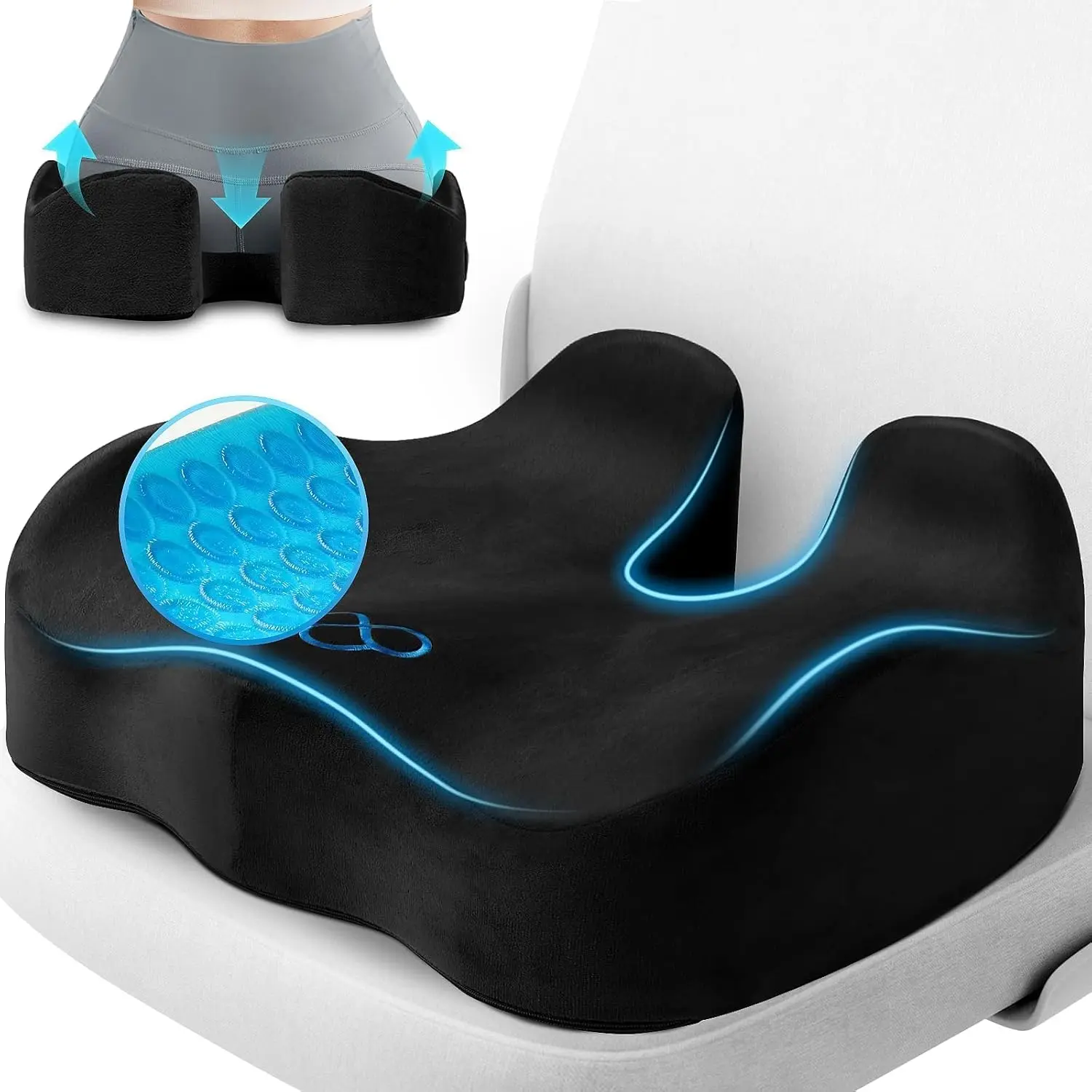 Seat Cushion, Gel Chair Cushions, Office Chair Cushions, Anti-Slip Bottom & Removable Cover   Cushion, Memory  Seat Cushion for Office, ,  (Black)