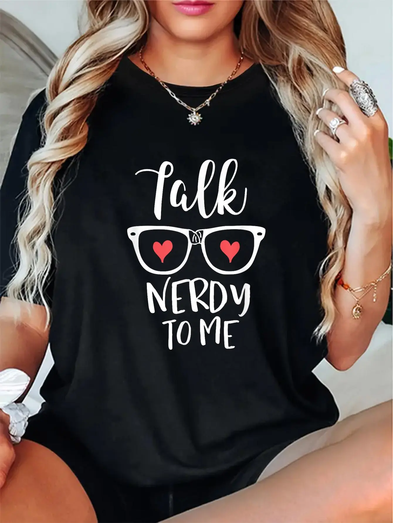 100% Cotton Unisex Printed Round Neck Short Sleeve T-Shirt Talk Nerdy To Me T-Shirt Cute and Funny Trendy Shirt T-Shirt
