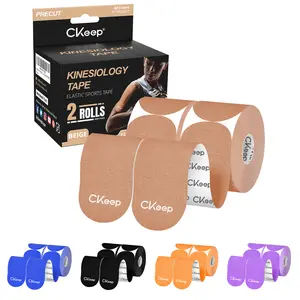 Ckeep Precut Kinesiology Tape, 2 Rolls - Original Cotton, Latex-Free with Rounded Edges for Knee Pain, Injuries & Sprains