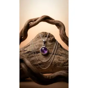 Sterling Silver Amethyst Pendant Necklace – 24” Chain | 8mm Natural February Birthstone