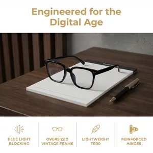 1PC Retro Black Square Lensless Eyeglass Frames for Men and Women - Party Eyewear Accessory
