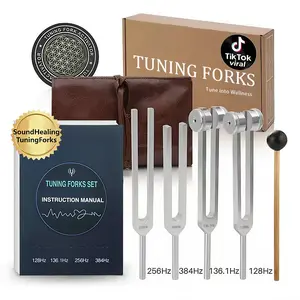 Resonance Sound Healing Tuning Fork Set – 128Hz, 136.1Hz, 256Hz, 384Hz with Activator – Sound Therapy for Stress Relief, Deep Relaxation & Chakra Balancing