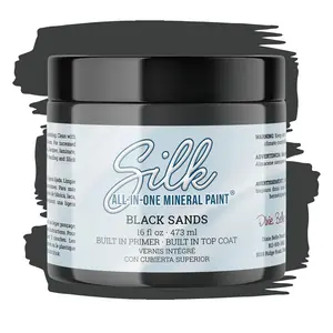 Dixie Belle Silk All-in-One Mineral Paint | Black Sands (16oz) | Gray Black All-in-One Water Based Primer + Topcoat | Durable Furniture Paint | Low Reflective Finish