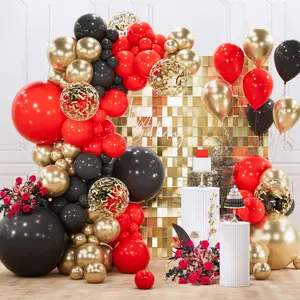 PartyWoo Red Black and Gold Balloon Arch Kit Garland 142pcs Different Sizes of 18 12 10 5 Inch Matte Black Red Metallic Gold Confetti Balloons for New Year's Eve Graduation Birthday Party Decorations