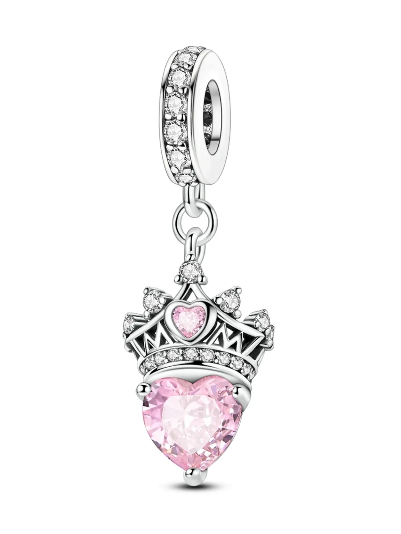 Elegant Mother Crown Pendant Bead Exquisite Jewelry Gift for Mom, Mothers Day Jewelry, Perfect Birthday & Special Occasion Present, High-Quality Design, Dainty Heart Zirconia, Love Heart Charm