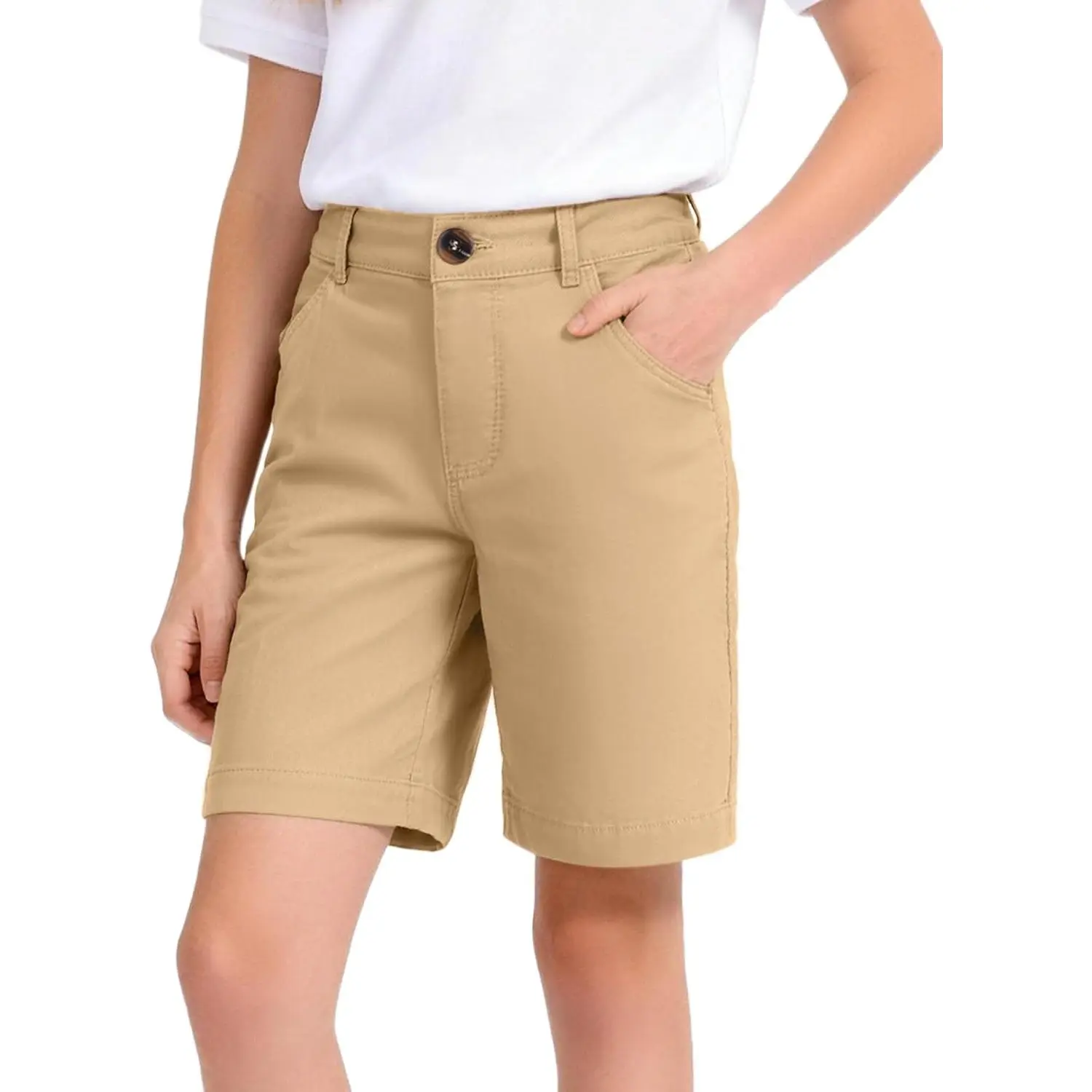 Girls' Uniform Shorts with Functional Pockets, Basic Bottoms for Back to School, Uniform Back To School