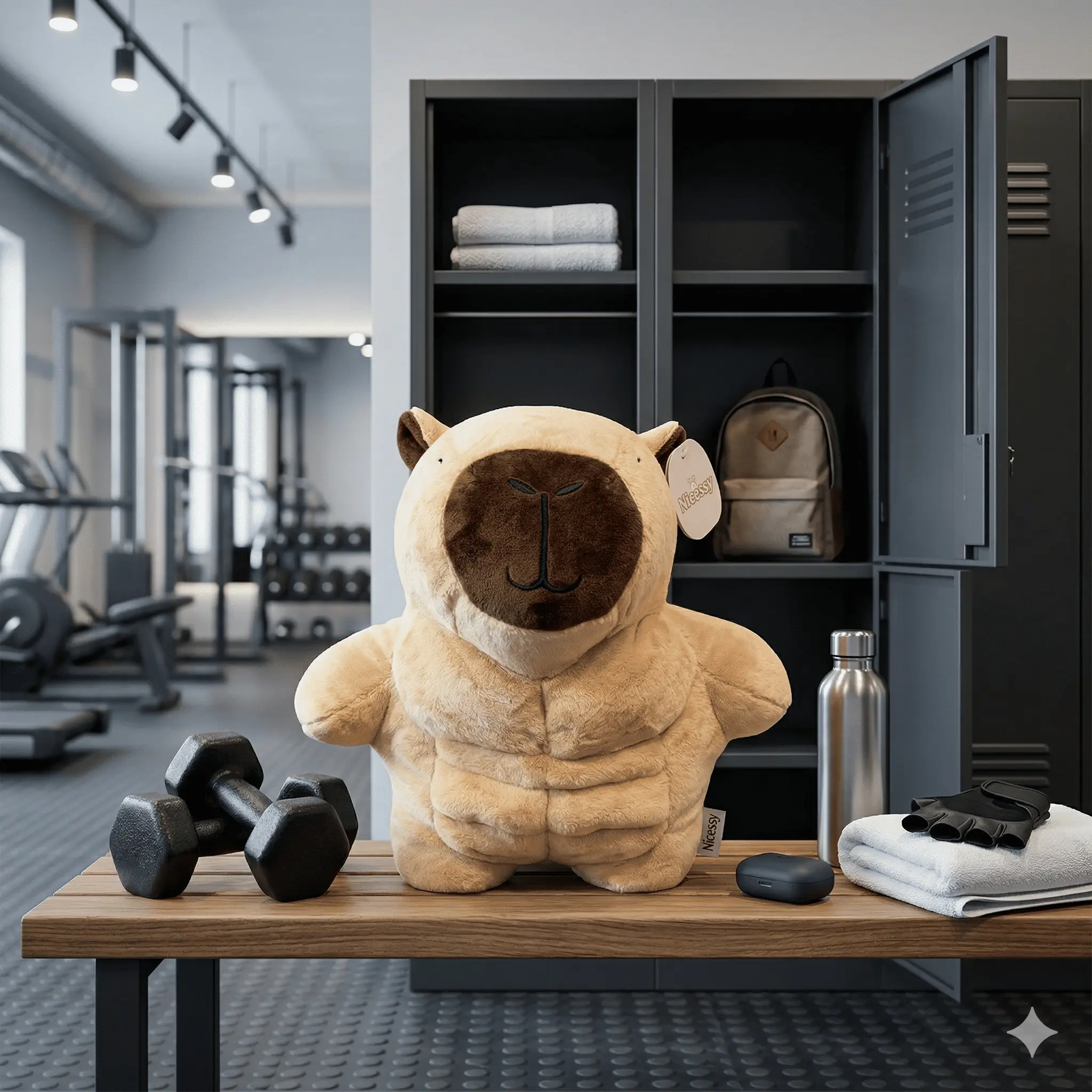11.5" Buff Capybara Plush Funny Muscle Pillow Cute Gym Gift