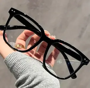 1pc Black Frames With Face-Flattering Oversized Square Glasses, Big Frame Non-Prescription Eyewear, Cute Decorative Glasses For Women Men