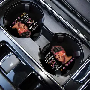 African American Girl Pattern Car Coaster, Round Anti Slip Car Cup Holder Mat, Fashion Cup Holder Decoration, Universal Car Interior Decoration Accessories, Car Interior Accessory, Car Interior Decorative, Girly Car Accessories