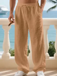 Men's Linen Pants, High-Quality Plain Fabric, Elastic Waistband, Casual Regular Fit, Lightweight Summer Beach Shorts, Comfortable & Breathable
