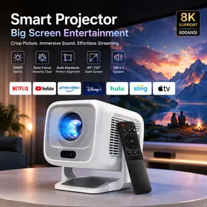 LynCast X3AR Native 1080P LCD Smart Projector - 600 ANSI, Android 14, WiFi 6, Bluetooth 5.4, Auto Focus, Auto Keystone, 270° Gimbal, 4K Support, White/Gray Mini Projector with Remote Control for US Bedroom, Outdoor Audio Use