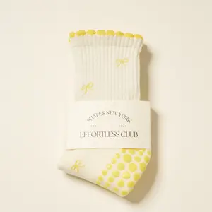 Effortless Club Grip Socks, Mini Bow Butter , Girlie Sweet Crew Half Calf Non-Slip Socks, Pilates Socks, Yoga Barre