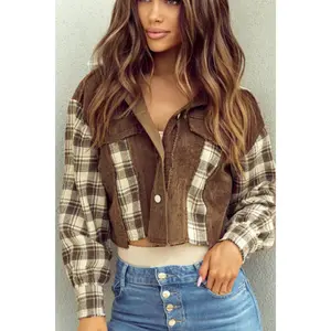 Raw Hem Plaid Cropped Hooded Jacket