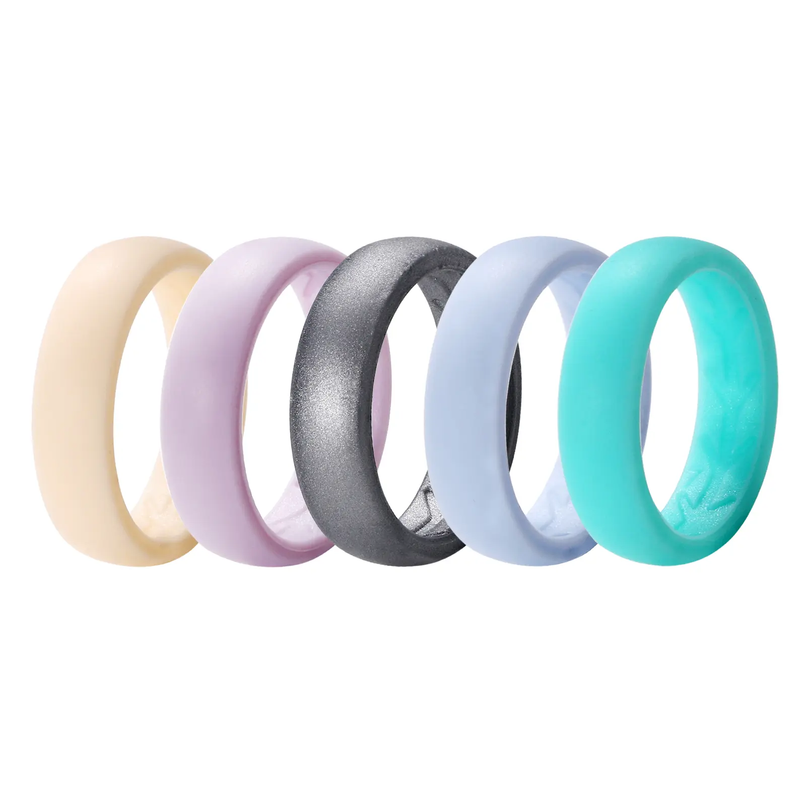 OIDEA Women's 5PCS Liquid Silicone Rings - 5.4mm Breathable Activewear Multi-Ring Set, Curved Inner Hypoallergenic Flexible Silicone-Based Wedding Band Alternatives for Yoga, Gym, Sizes 6-11 summerwins,summerwins
