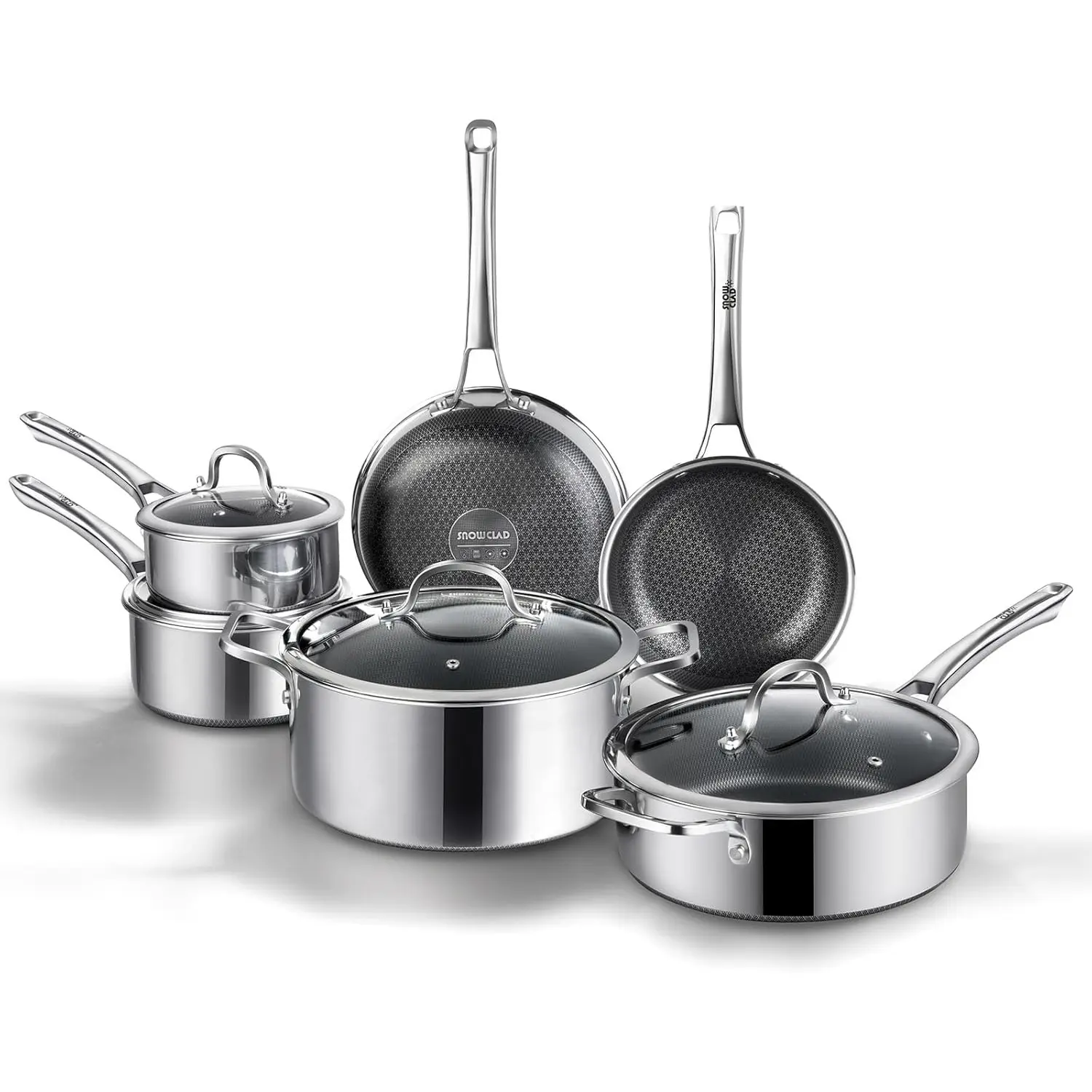 SNOWCLAD 10-Pcs & 14-Pcs Hybrid Cookware Set with Lids – Nonstick Stainless Steel Pots and Pans Set, Dishwasher Safe, Induction Ready, Non-Toxic & PFOA Free #SummerWins