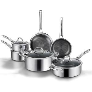 SNOWCLAD 10-Pcs & 14-Pcs Hybrid Cookware Set with Lids – Nonstick Stainless Steel Pots and Pans Set, Dishwasher Safe, Induction Ready, Non-Toxic & PFOA Free #SummerWins