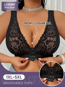 Plus Size Lace Strappy Unlined Bra, Front Buckle Design, Medium Support, Backless Style, All Seasons Wear, Available in Sizes 1xl-5xl