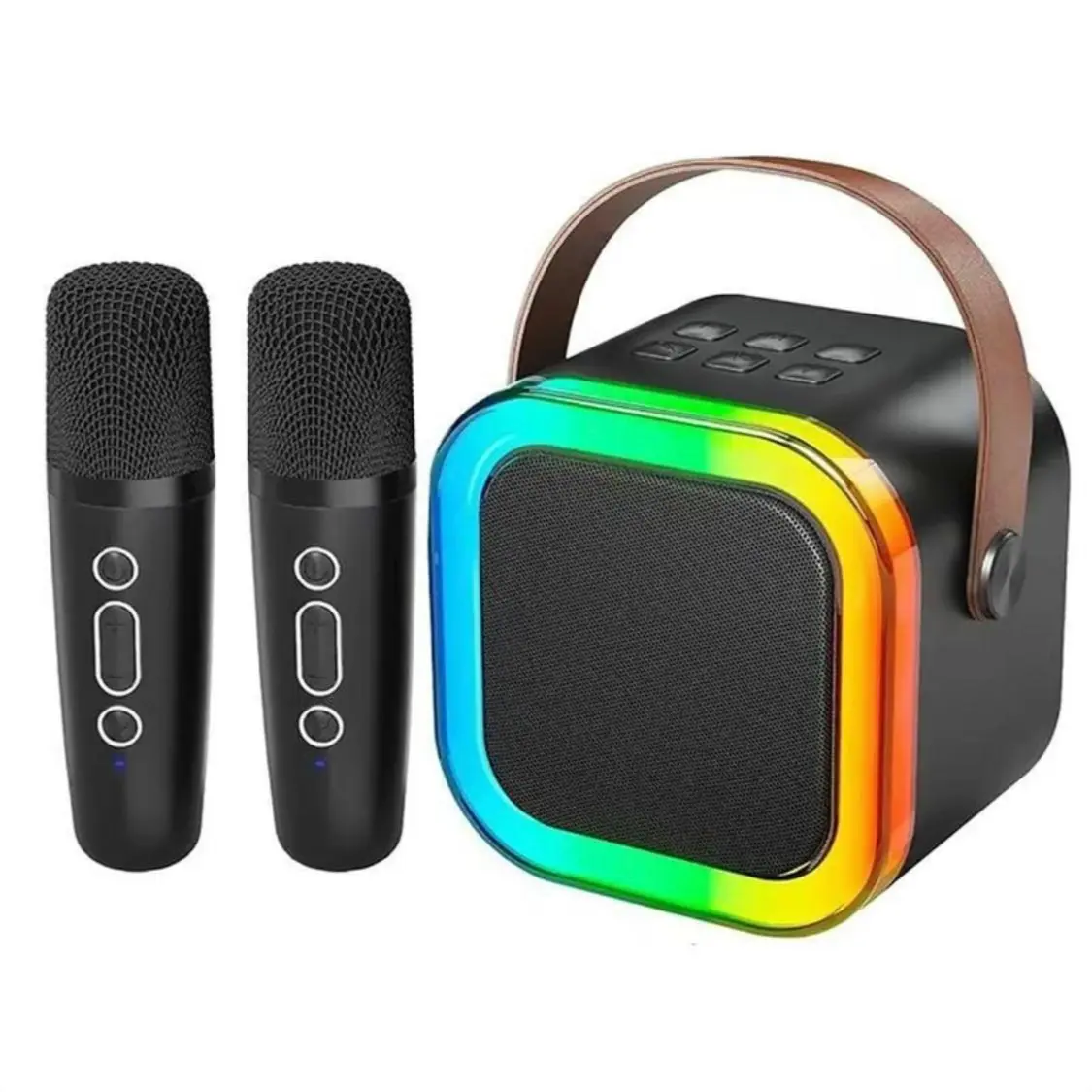 Fall Portable  Wireless Karaoke Speaker with 2  Microphone, HIFI Stereo Sound Subwoofers, KTV Speaker Subwoofer with RGB Colorful LED Lights,  Machine Sound System for Outdoor Sports Travel, Audio Device, Room Accessories Bluetooth Birthday Kid fathersday
