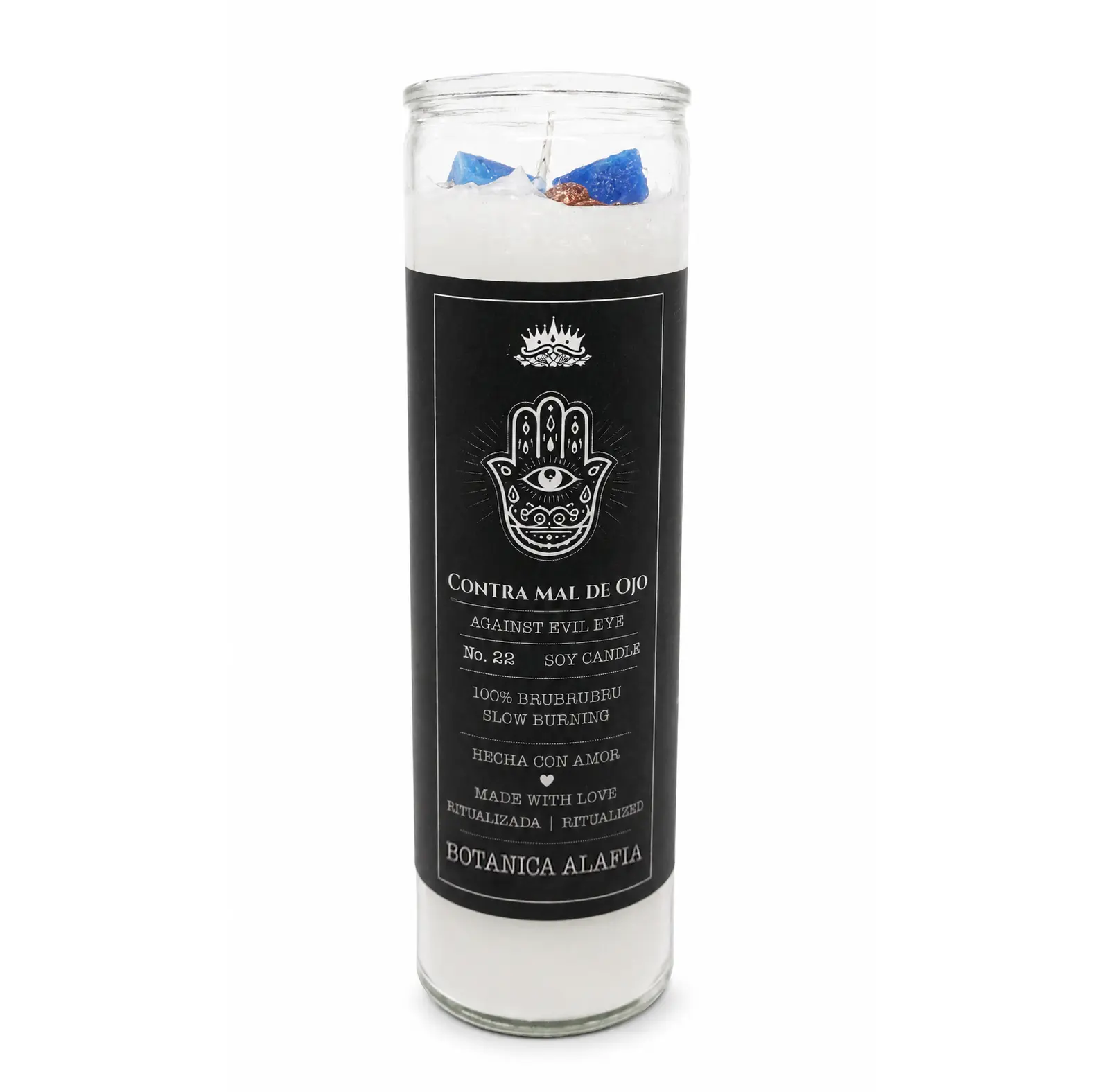 BOTANICA ALAFIA Evil Eye Luxury Glass Crystal Candle, Minimalist Home Decor Candle for Mal De Ojo Protection