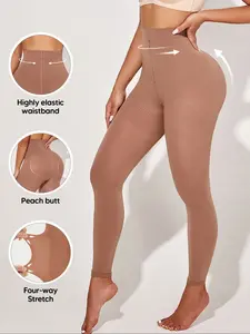 Women's High-Waisted Compression Leggings - Graduated Compression Design for Tummy Control, Waist Slimming & Butt Lift - Almond Elastic Waist Activewear for Fitness