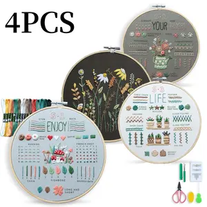 Embroidery Kit for Beginners, 4 Floral Patterns, Learn 33 Stitches, Pre-Printed Fabric, 7.8-Inch Hoop, Colored Threads and Needles, Easy Video Guide, DIY Hand Sewing Gift for Adults and Teens
