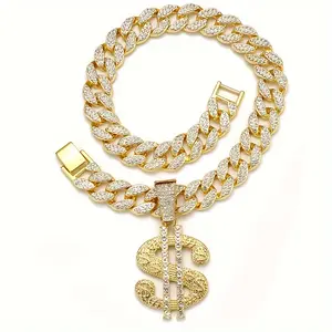 Royal Pendant Collar Set ✨ 24K Gold-Plated Chain with Lab-Created Crystals – Breakaway Safety Necklace for Chihuahuas to Great Danes Cuban Link Design