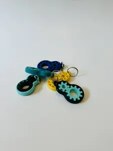 Gear Fidget Keychain - 3D Printed PLA Plastic with Two Spinning Gears for Stress Relief Focus and Fun Mechanical Motion - Lightweight Pocket-Sized with Keyring for Easy Carrying