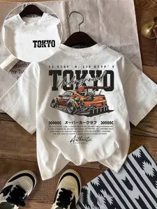 Women's Summer Casual Loose-Fit Graphic Letter Print T-Shirt Top, Funny Racing Car Design, Comfortable Daily Wear for Women