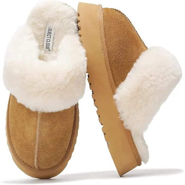 Project Cloud Women's | 100% Genuine Suede Platform Slippers | Memory Foam | Non-Slip - Viki